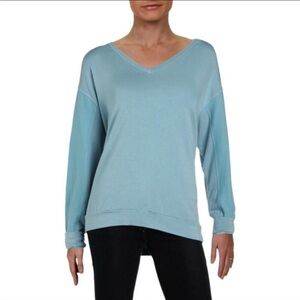 Velvet By Graham And Spencer Pullover V-Neck Sweatshirt Blue Small